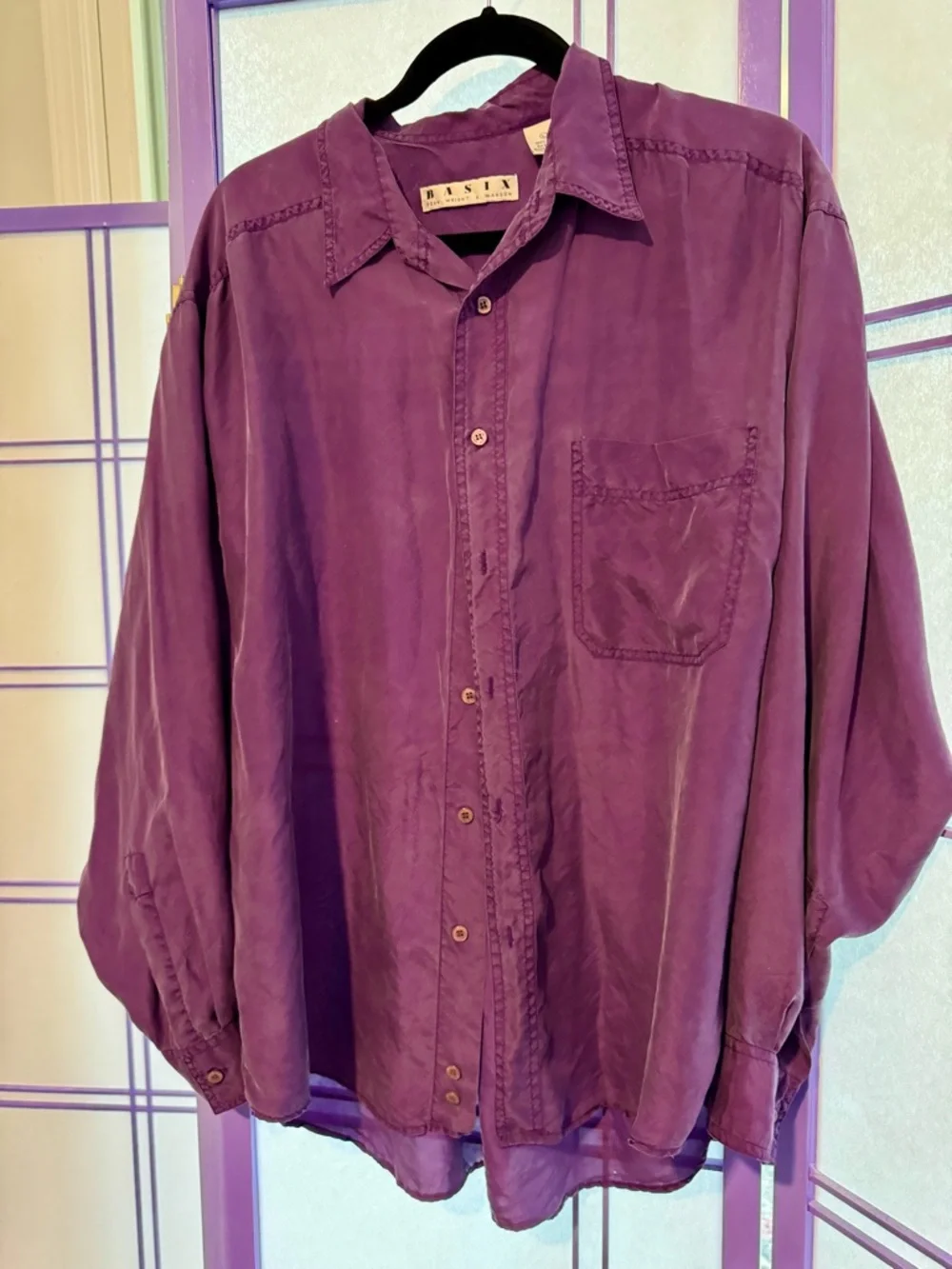 Vintage Purple Button-Front Blouse Basix - Picture 3 of 4